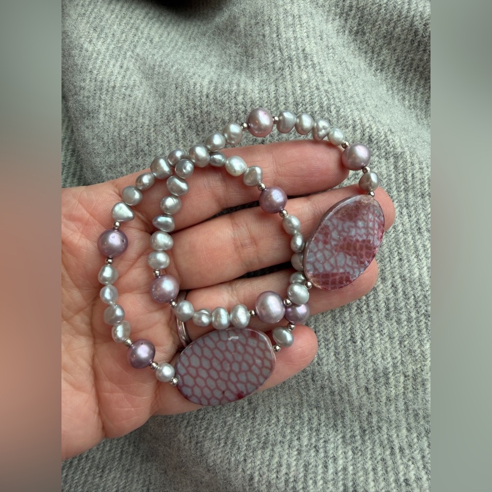 honora stretch gray purple Pearls Bracelet Set
